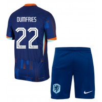 Camiseta Países Bajos Denzel Dumfries #22 Visitante Equipación para niños Eurocopa 2024 manga corta (+ pantalones cortos)